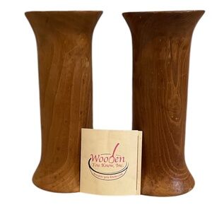 PAIR Of WOODEN YOU KNOW, INC‎ MIDCENTURY WOODEN PILLAR CANDLE HOLDER